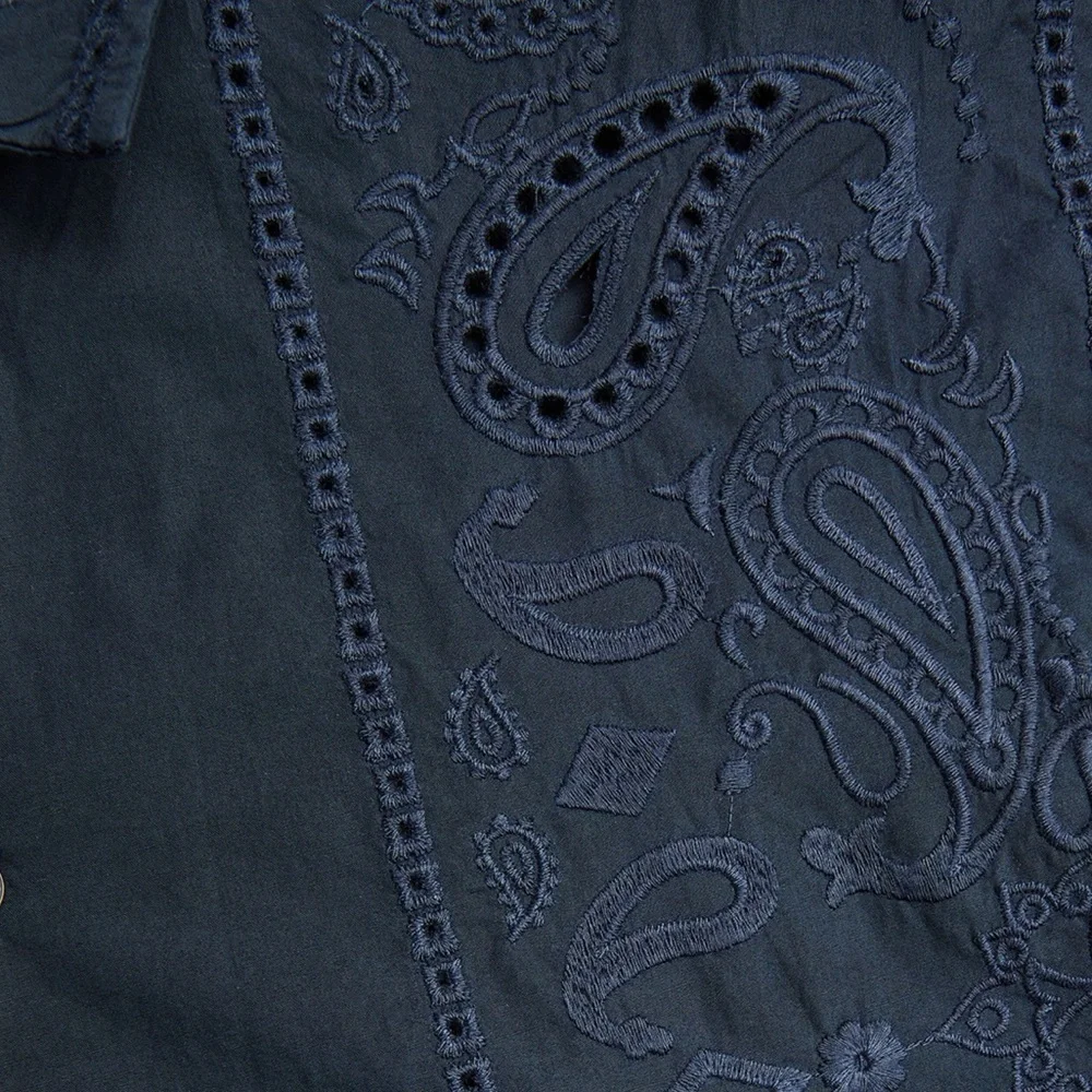 Rag & Bone Vivian Navy Paisley Embroidered Eyelet Button Down Shirt L - Picture 8 of 10